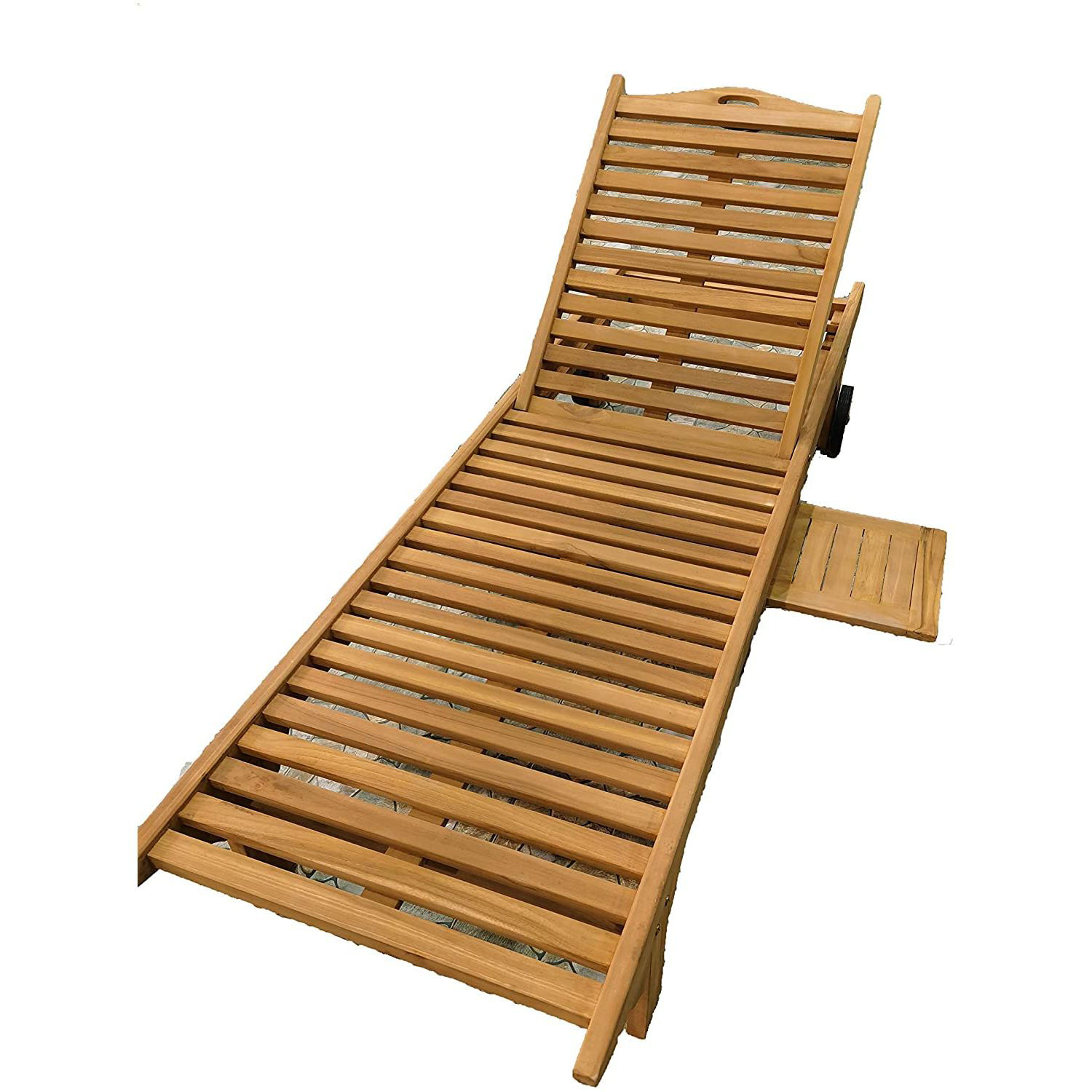 Teak Wood Sun Lounge with Thick Cushion, Brown & Beige