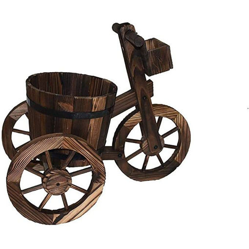 Home Garden Shop Market Company Decoration Artificial Plants Tricycle Shaped Wooden Flower Pot Brown