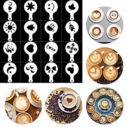 16 Design Latte Art Template Latte Art Milk Frothing Pitcher & Latte