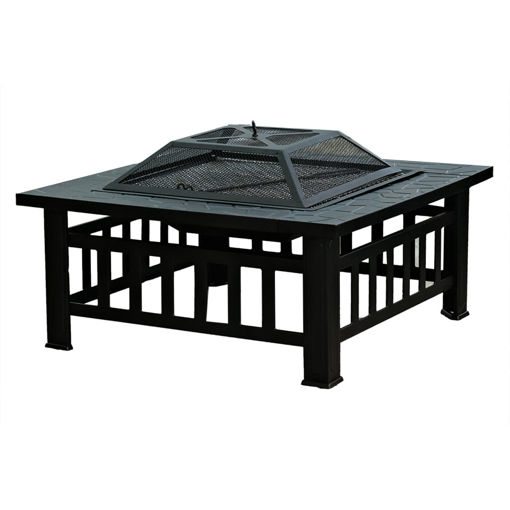 Outdoor Garden Square Fire Pit With Cover Bronze